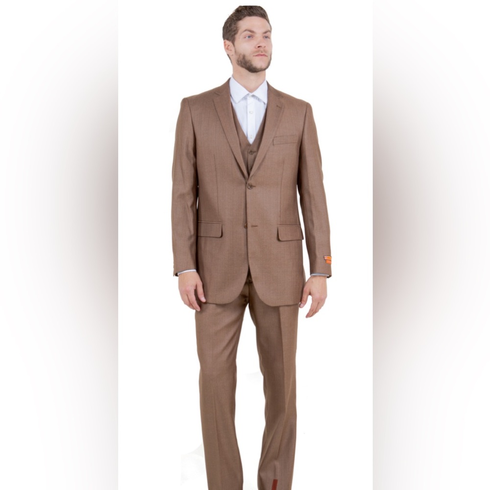 Men's toast 3 piece sharkskin Suit 36S